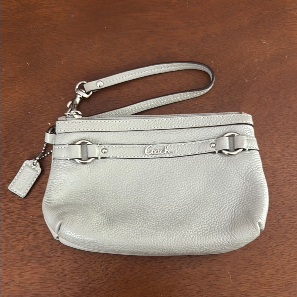 Coach Gray Pebbled Leather Wristlet